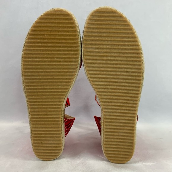 Handkerchief Pattern Platform Wedge Sandals Red Buckle Ankle Strap Size 8 / 39 - Picture 7 of 9